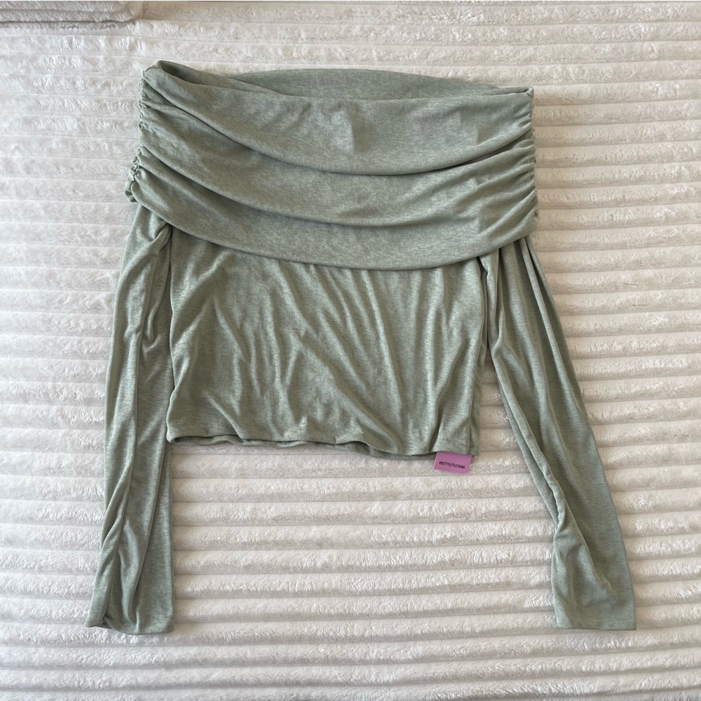 PrettyLittleThing Sage Off-Shoulder Long Sleeve Top